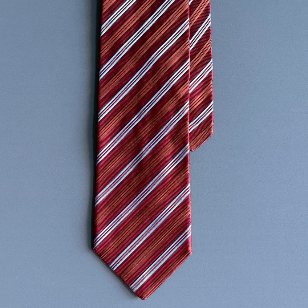 Ermenegildo Zegna Silk Blend Tie | Burgundy Stripe | W 3.75" - L 57"